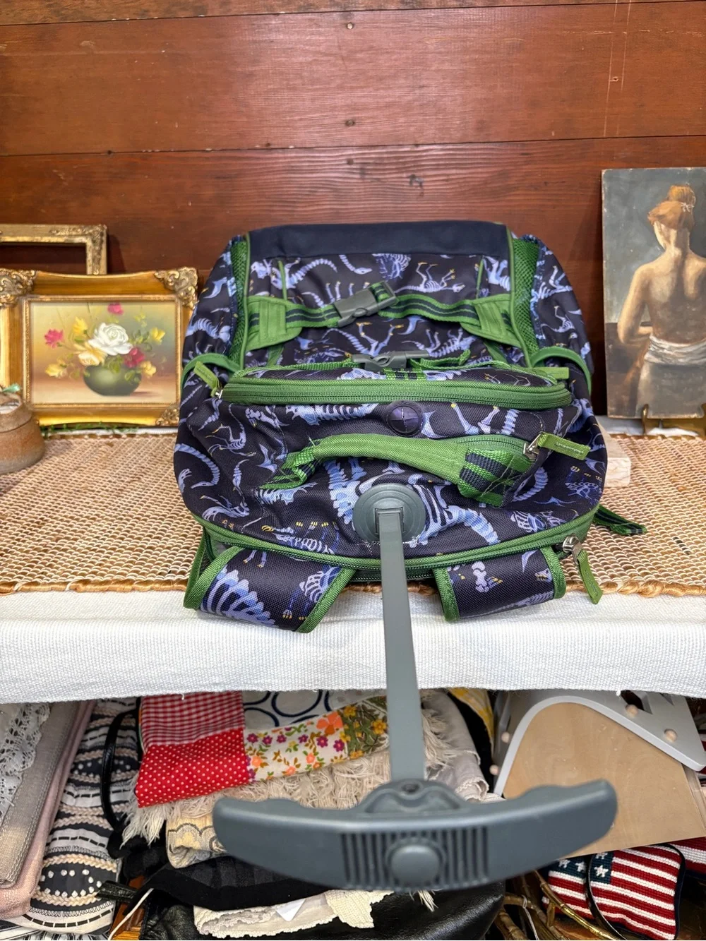 Pottery Barn Kids Mackenzie Rolling Dinosaur Backpack Navy Blue Green
